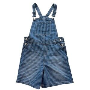 DKNY Girls Overall Shorts Blue White Stripe Adjustable Straps Size 14 Logo